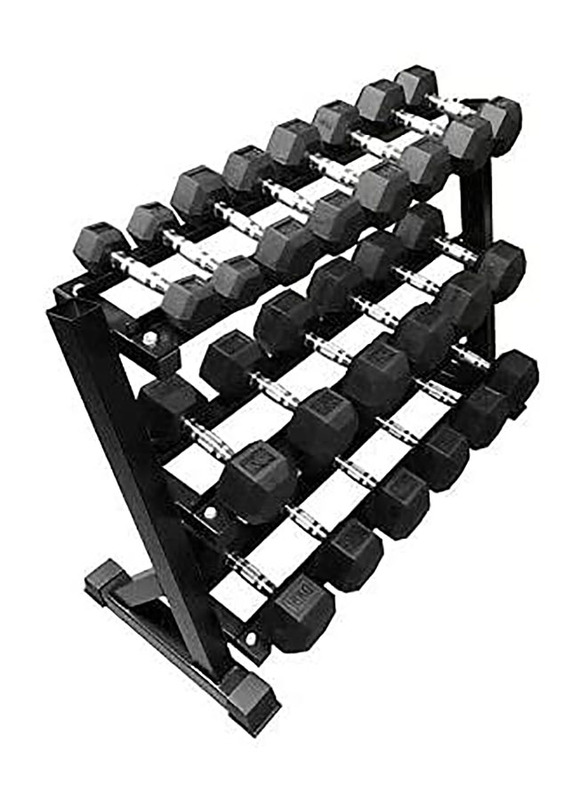 Miracle Fitness Hex Dumbbell with Rack Set, 2.5 to 25KG, Black
