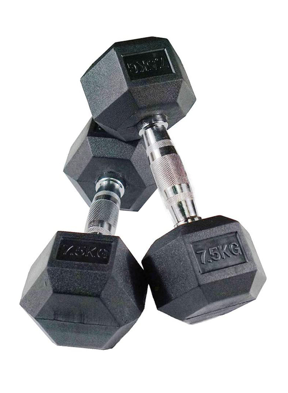 Prosportsae Rubber Hex Dumbbell Set, 2 x 7.5KG, Black