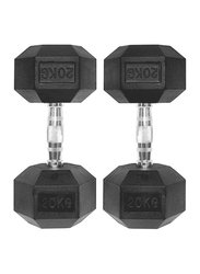 Miracle Fitness Rubber Hex Dumbbells Set, 2 x 20KG, Black