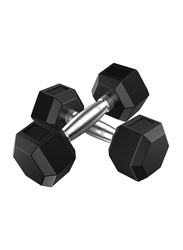 Iron Hex Rubber Hexagonal Dumbbells Set, 2 x 5KG, Black/Silver