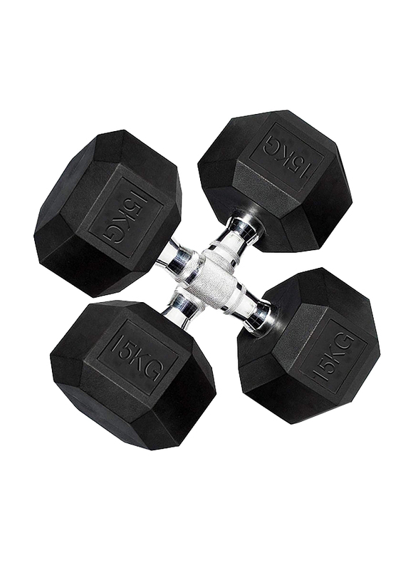 Miracle Fitness Hex Dumbbells Set, 2 x 15KG, Black/Silver