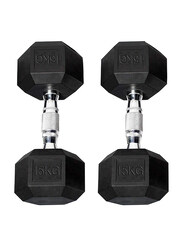 Miracle Fitness Hex Dumbbells Set, 2 x 15KG, Black/Silver