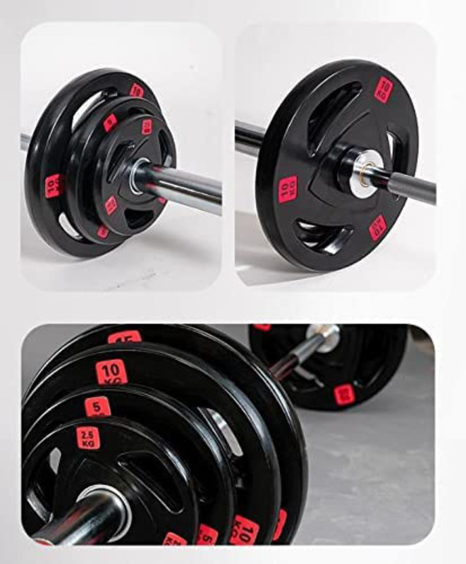 Miracle Fitness Olympic Rubber Weight Plate with 7ft Olympic Bar, 120KG, Black