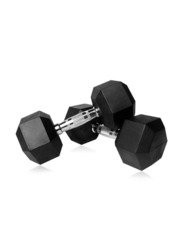 Miracle Fitness Rubber Hex Dumbbells Set, 2 x 27.5KG, Black/Silver