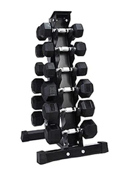 Miracle Fitness Hex Dumbbell Set with Dumbbell Rack, 2.5KG - 15KG, Black