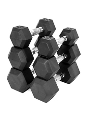 Miracle Fitness Rubber Hex Dumbbells Set, 2 x 27.5KG, Black