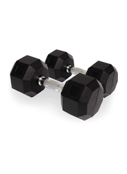 FWX Hex Rubber Coated Solid Steel Cast-Iron Dumbbell, 45KG, Black/Silver