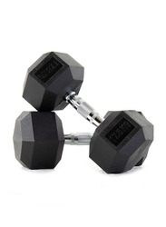 Miracle Fitness Rubber Hex Dumbbells Set, 2 x 35KG, Black/Silver