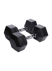 Miracle Fitness Rubber Hex Dumbbells Set, 2 x 35KG, Black/Silver