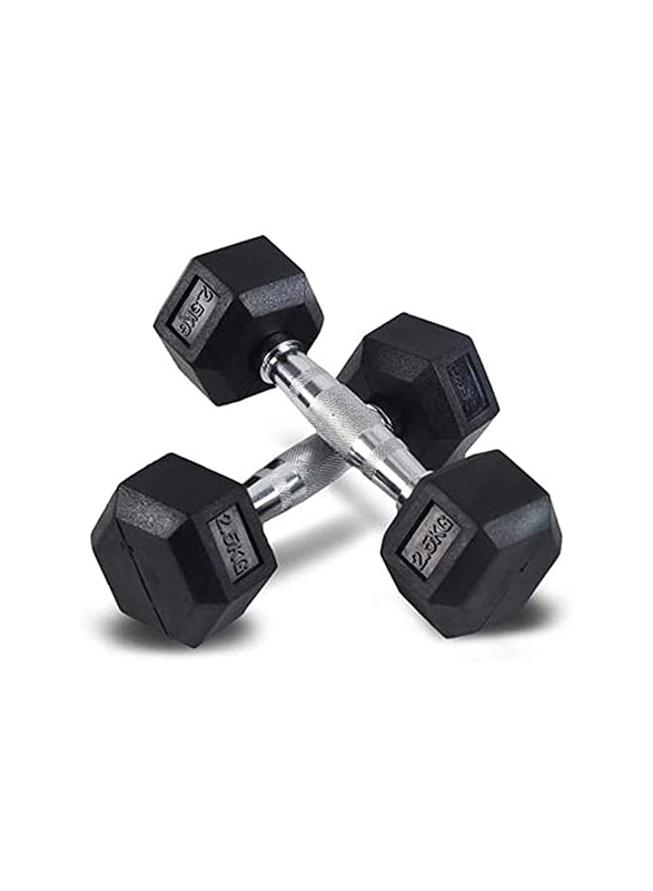 Miracle Fitness Rubber Hex Dumbbell Set, 2 x 2.5KG, Black