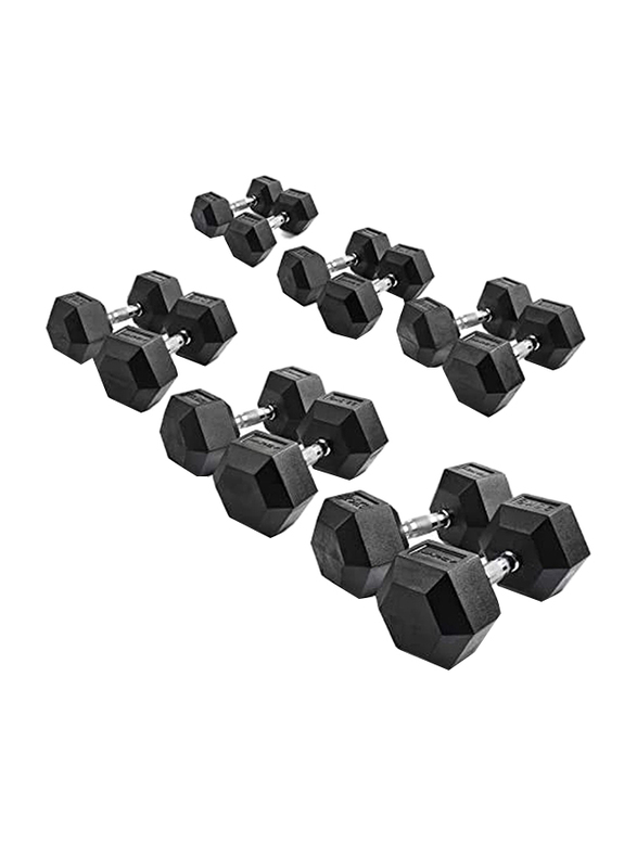 Miracle Fitness 8-Pair Hex Dumbbell with Dumbbell Rack, 2.5 KG to 20 Kg , Black/Silver
