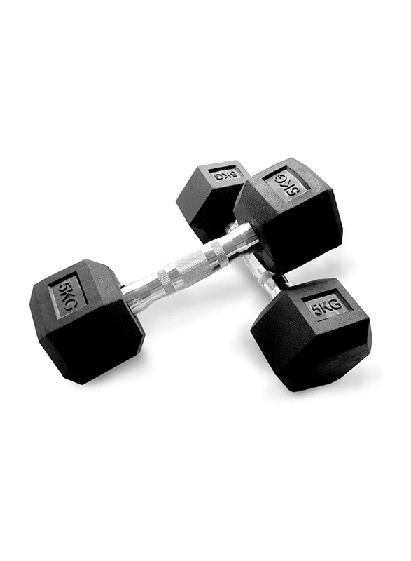 Miracle Fitness  Rubber Hex Dumbbells Set, 2 x 15KG, Silver/Black