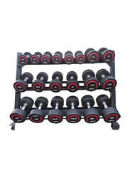 Jordan Fitness UK Premium Round Dumbbell Sets with Rack, 2.5 KG to 20 KG, Multicolour