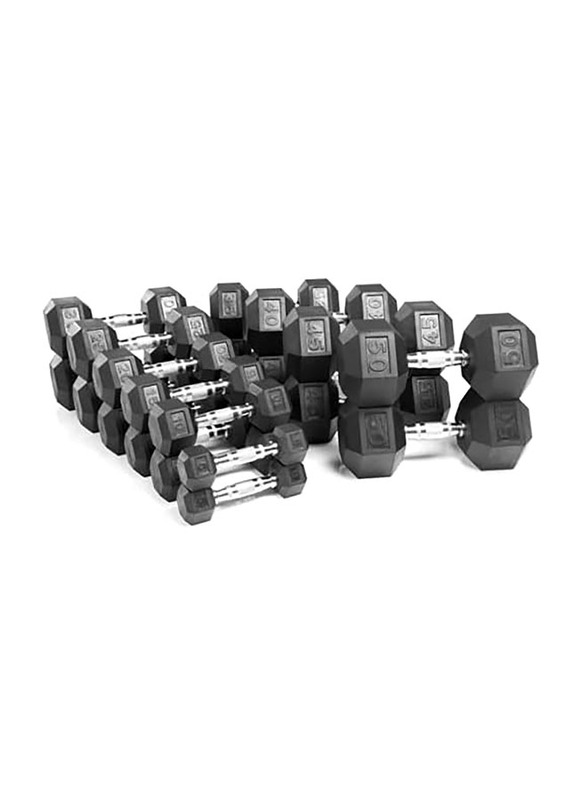 Miracle Fitness Rubber Coated Hex Dumbbells, 2 x 47.5KG, Black