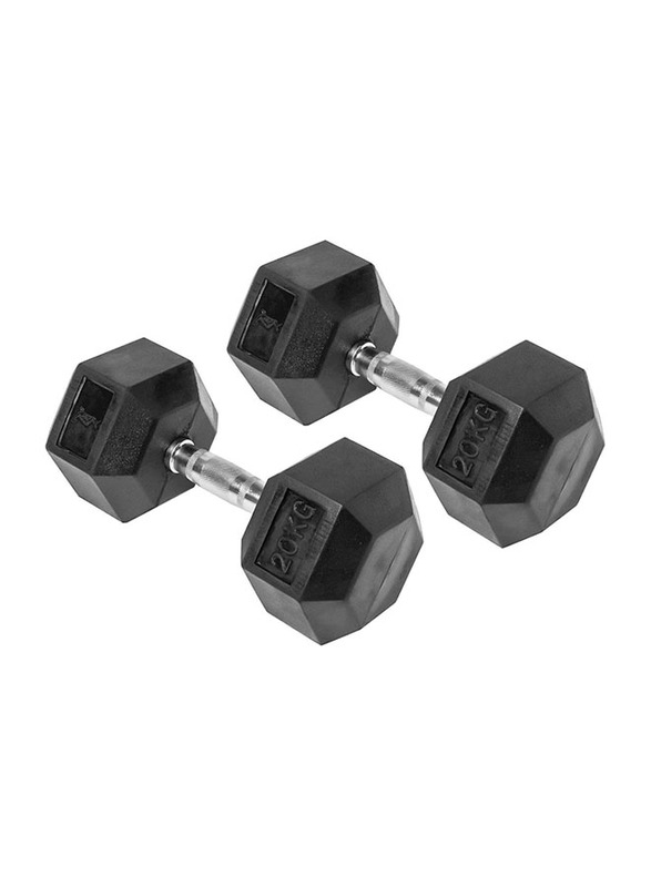 Miracle Fitness  Rubber Hex Dumbbells Set, 2 x 15KG, Silver/Black