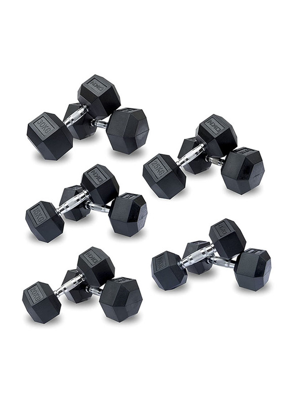 Miracle Fitness Hex Dumbbell Set, 2.5 to 20KG, Black
