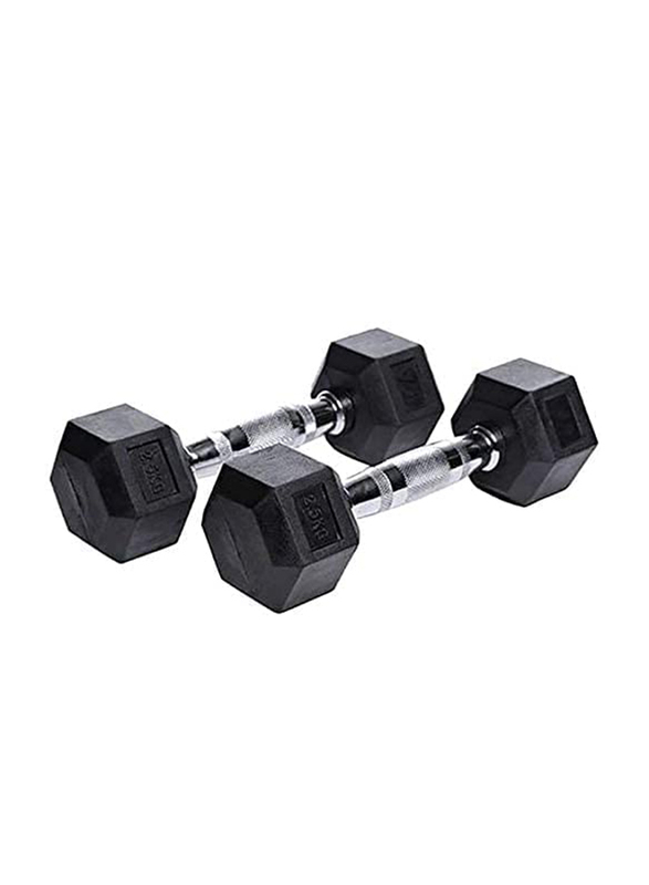 Miracle Fitness Rubber Hex Dumbbell Set, 2 x 2.5KG, Black