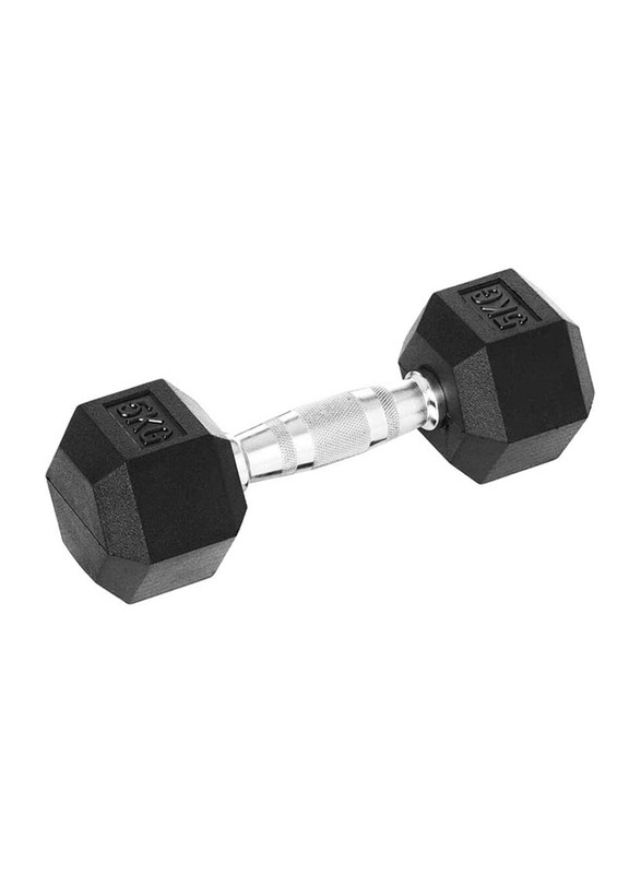 Prosportsae Rubber Hex Dumbbells Set, 2 x 5KG, Black