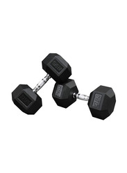 Miracle Fitness Rubber Hex Dumbbells Set, 2 x 27.5KG, Black/Silver