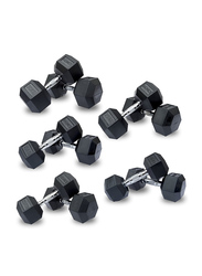 Miracle Fitness 8 Pairs Hex Dumbbells Set, 2.5 to 20KG, Black
