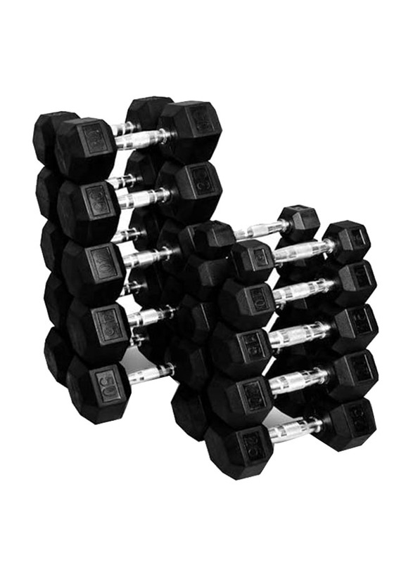 Miracle Fitness Hex Dumbbell Set with Rack, 2.5 to 25KG, Black