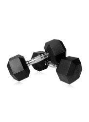 Miracle Fitness Rubber Hex Dumbbells Set, 2 x 15KG, Black/Silver