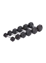 Hex Rubber Dumbbell Set, 2 x 2.5KG, Black