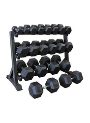 Miracle Fitness Multi Functional Home Gym Adjustable Bench & Hex Dumbbell Set, Black/Silver