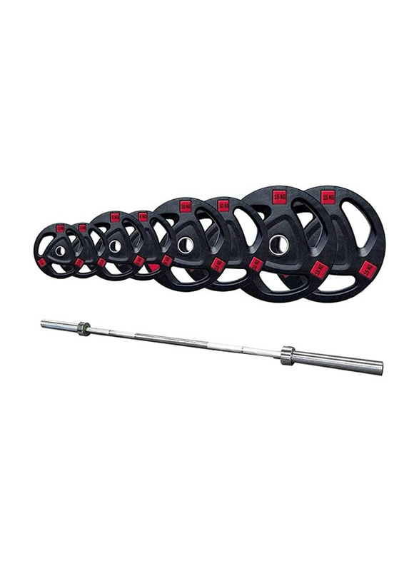 Miracle Fitness Weight Plates Set with 7ft Barbell, 155KG, Black