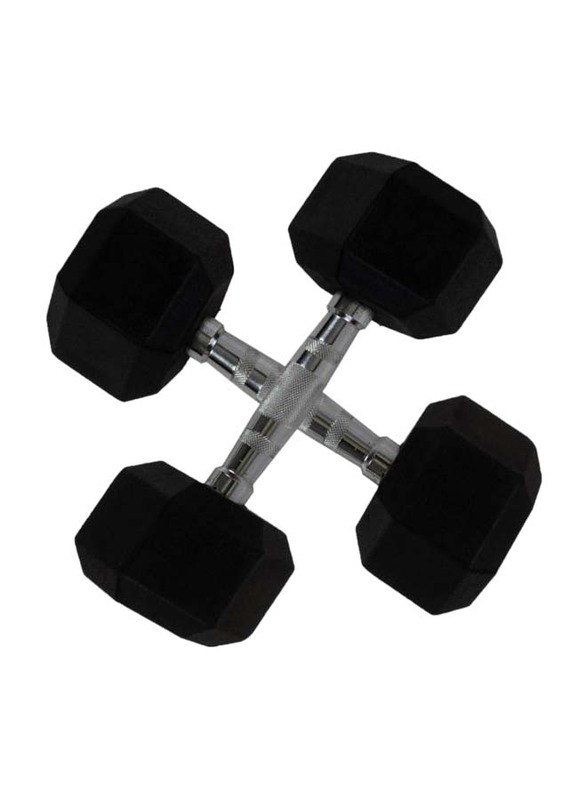 Rubber Hex Dumbbells Set, 2 x 17.5KG, Black