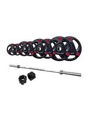 Miracle Fitness  Olympic Barbell Bar with Tri-Grip Rubber Weight Plate Set, 120KG, Black