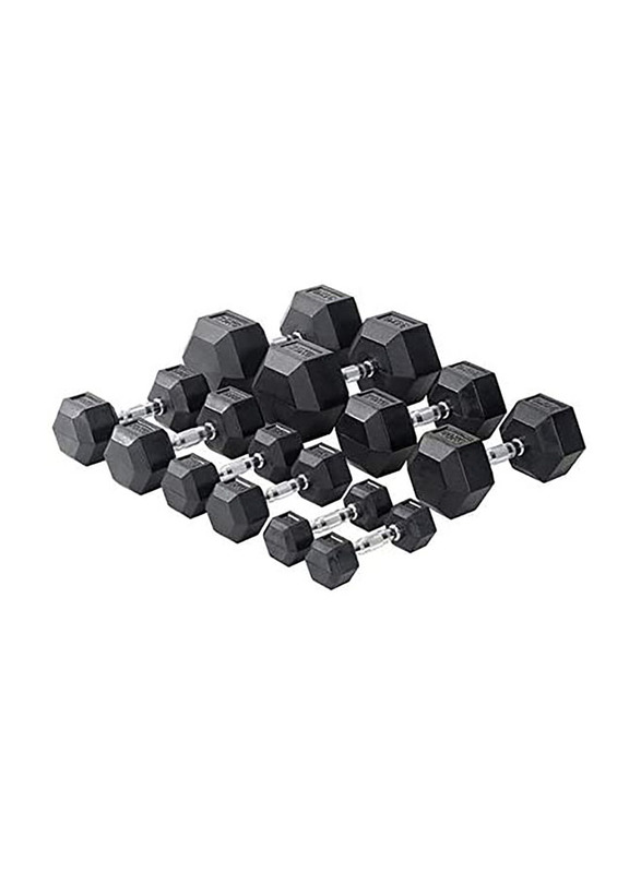 Miracle Fitness Rubber Coated Hex Dumbbells, 2 x 47.5KG, Black