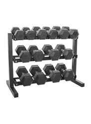 Miracle Fitness  Hex Dumbbells 2.5kg to 20kg Set with Rack, 8 Pieces, Black