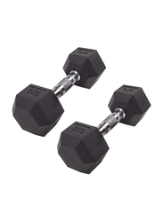 Hex Charm Handle Rubber Dumbbells Set, 2 x 12.5KG, Black