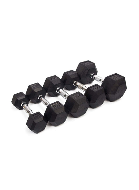 Hex Rubber Dumbbell Set, 2 x 2.5KG, Black