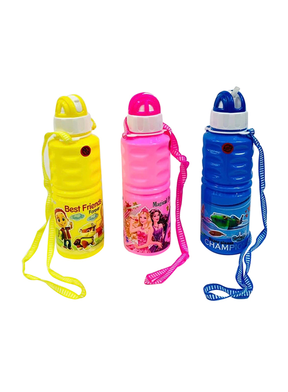 Ganesh Plastic Cartoon Character Design Water Bottle with Strap for Kids, Assorted Colour