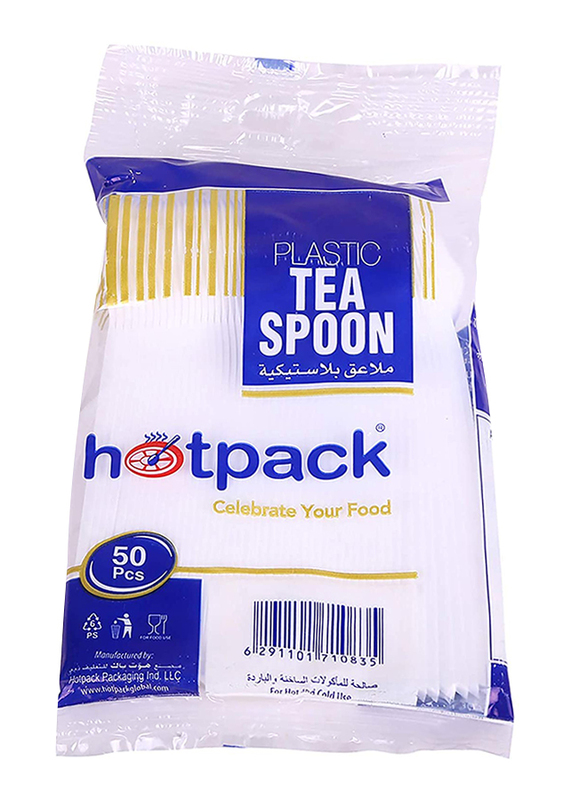 Hotpack 50-Piece Plastic Disposable Tea Spoon, White