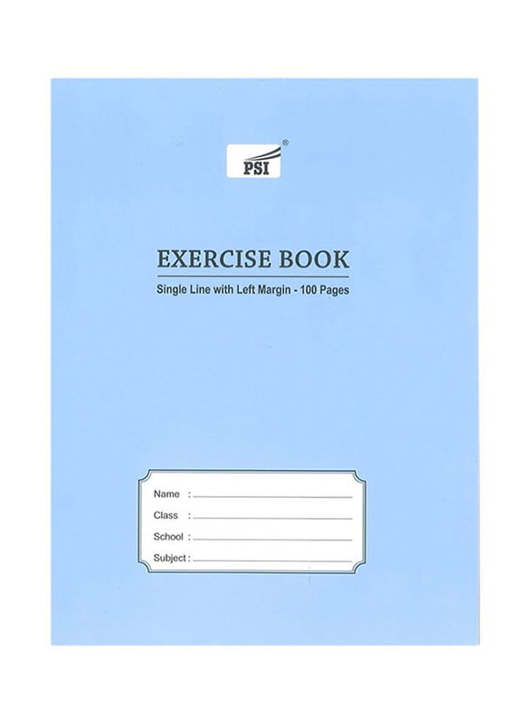 PSI Single Line Left Margin Exercise Notebook, 100 pages, Blue/White