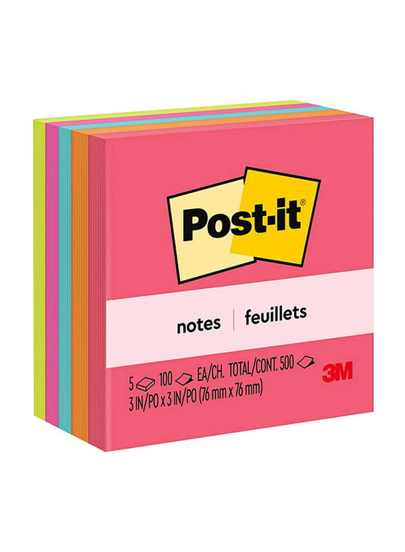 Post-it Neon Colours, 654-5PK, 500 Sheets, 3" Size
