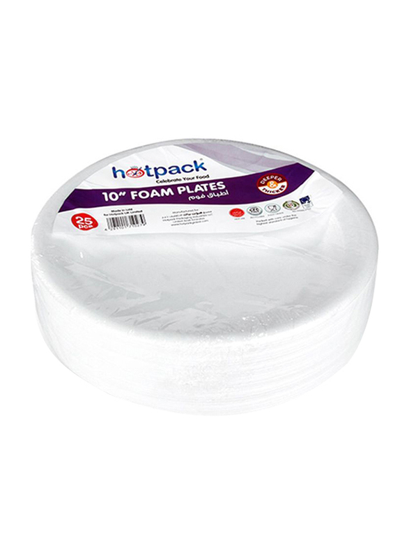 Hotpack 25-Piece 10-inch Round Foam Disposable Plate Set, RFP10B, White