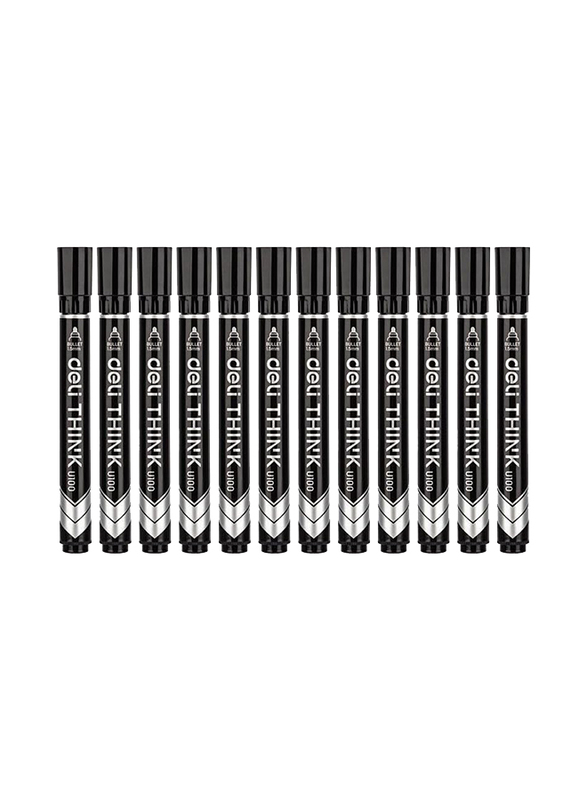 Deli 12-Piece Bullet Tip 1.5mm Permanent Marker Set, Black