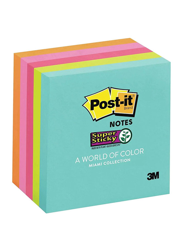 3M Post-It Miami Collection Super Sticky Notes, 76 x 76mm, 5 x 90 Sheets, Multicolour
