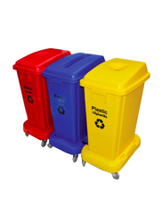 AKC Recycling Bins with Three Compartments, 60 Liter, Yellow/Red/Blue