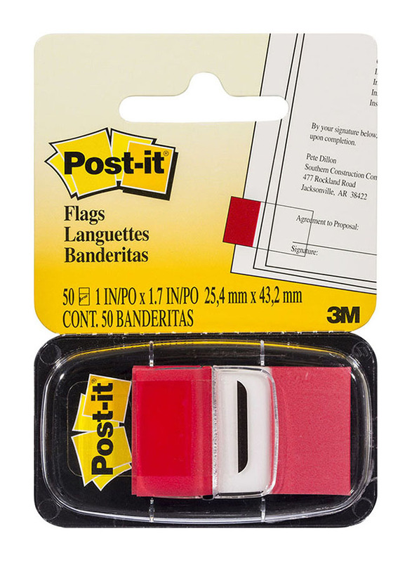 3M Post-It Tape Flags, 1 x 1.7 inch, 50 Pieces, Red