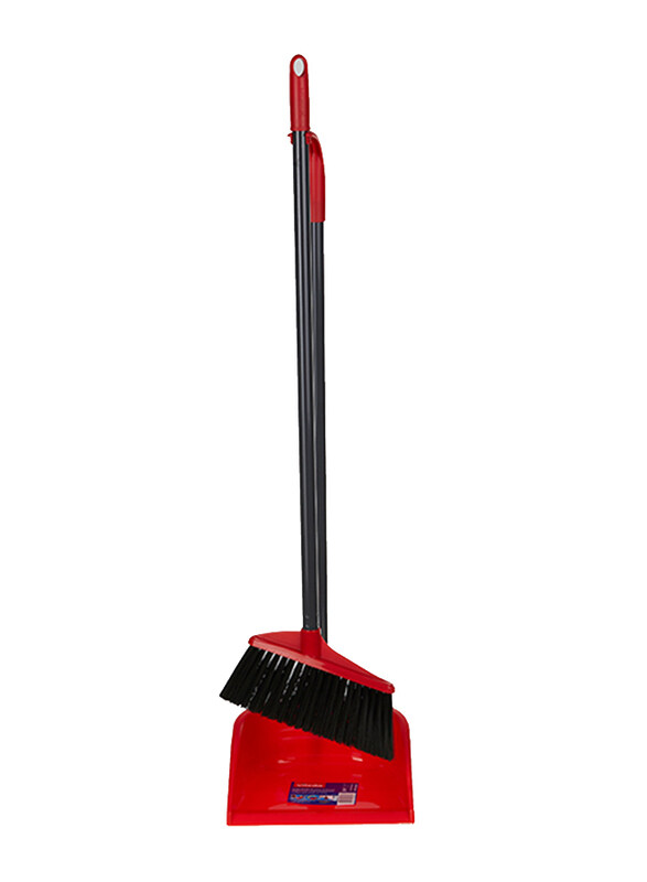 

Vileda Long Handle Dustpan Set with Broom, Red