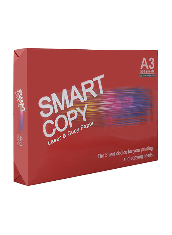Smart Copy Laser and Copy Printer Paper, 500 Sheets, 80 GSM, A3 Size, White