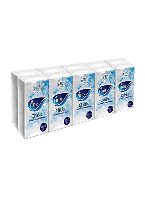 

Fine Classic Pocket Facial Tissues, 3 Ply x 10 x 10 Sheets
