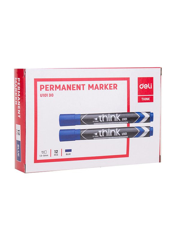 Deli 12-Piece Think Permanent Marker Pen Set, Blue
