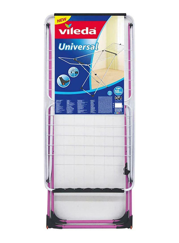 Vileda Cloth Dryer Stand, 180 x 55 x 93cm, White/Pink