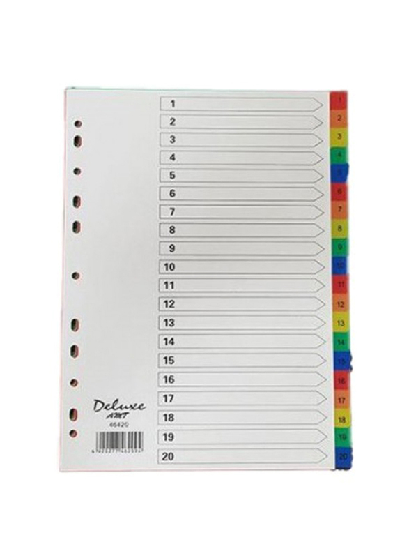 Deluxe PVC Colour Divider with Numbers, 20 Sheets, A4 Size, Multicolour
